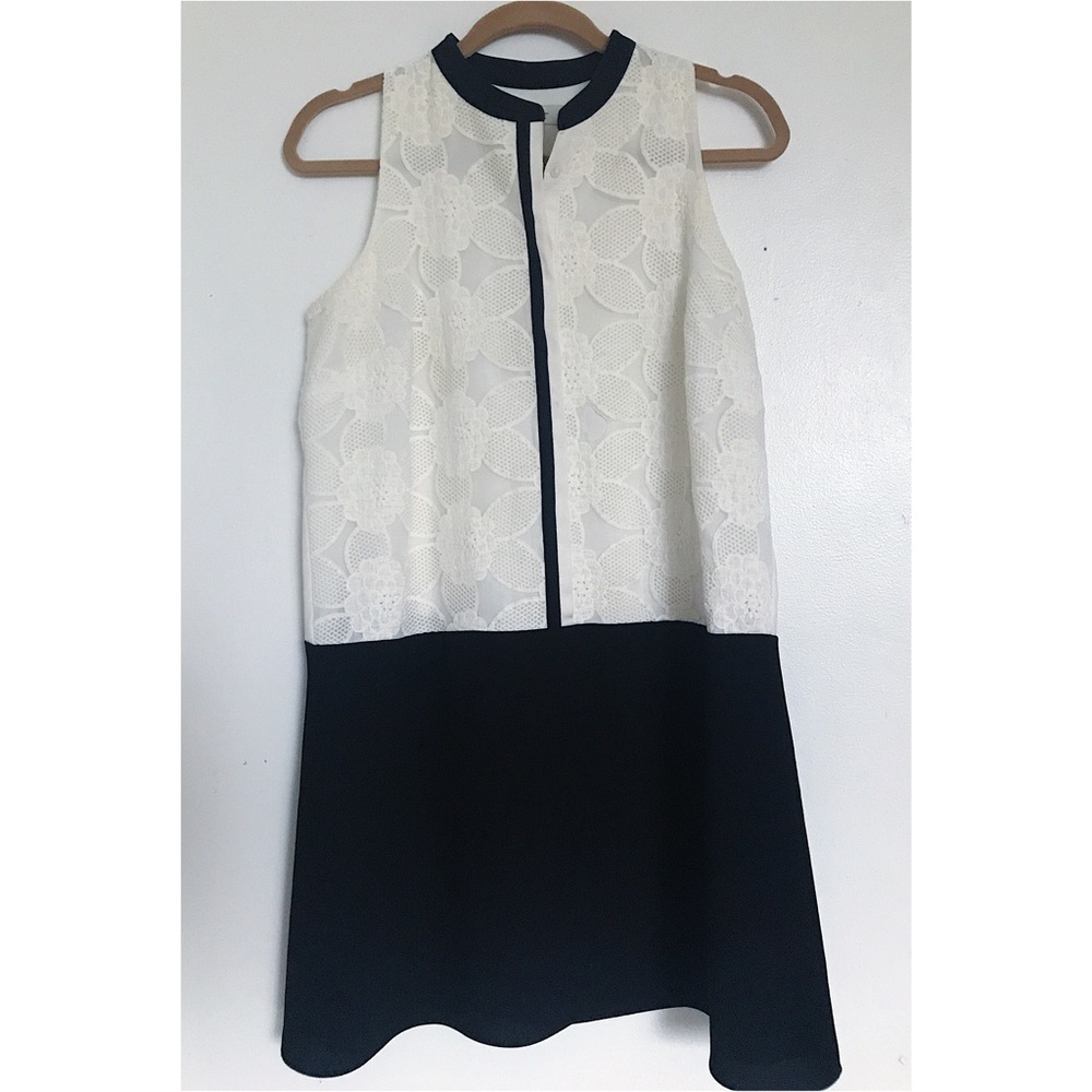 LOFT Embroidered Black/White Dress